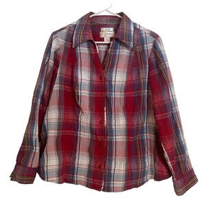 C.J Banks Women's Red White Blue Plaid Button Down Shirt Plus Size X Seersucker